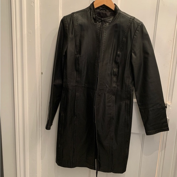 Black Leather Coat M - Picture 1 of 16